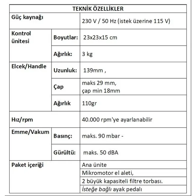 VORTIX 3 VAKUM SİSTEMLİ MİKROMOTOR